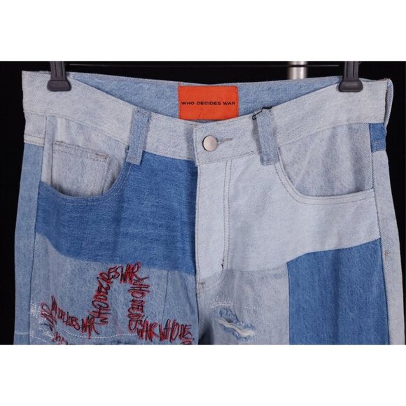 Who Decides War by MRDR BRVDO Unified Embroidered Jeans 30 Mens Blue $675 - Picture 4 of 16